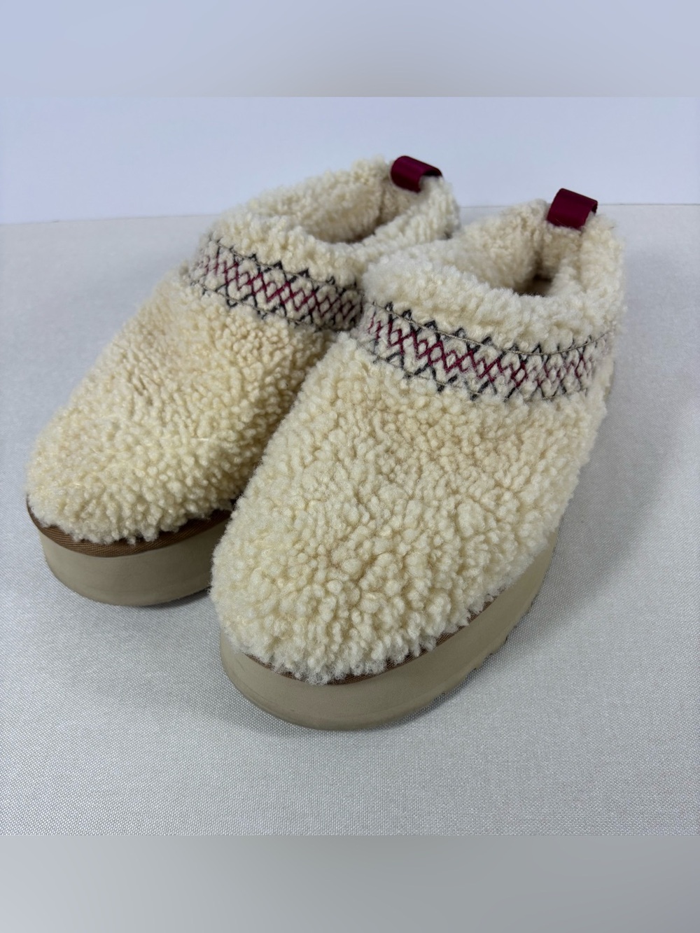 UGG Tazz Heritage Braid Sheepskin Platform Slippers Natural Womens 11